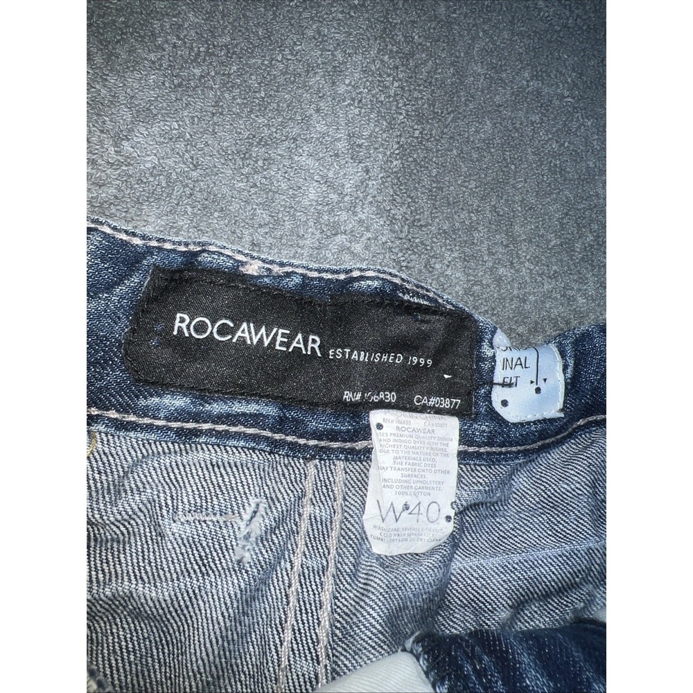 Vintage Y2K Rocawear Jeans Baggy Hip Hop‎ Blue Embroidered Dark Wash Men 40X36 - Picture 3 of 11